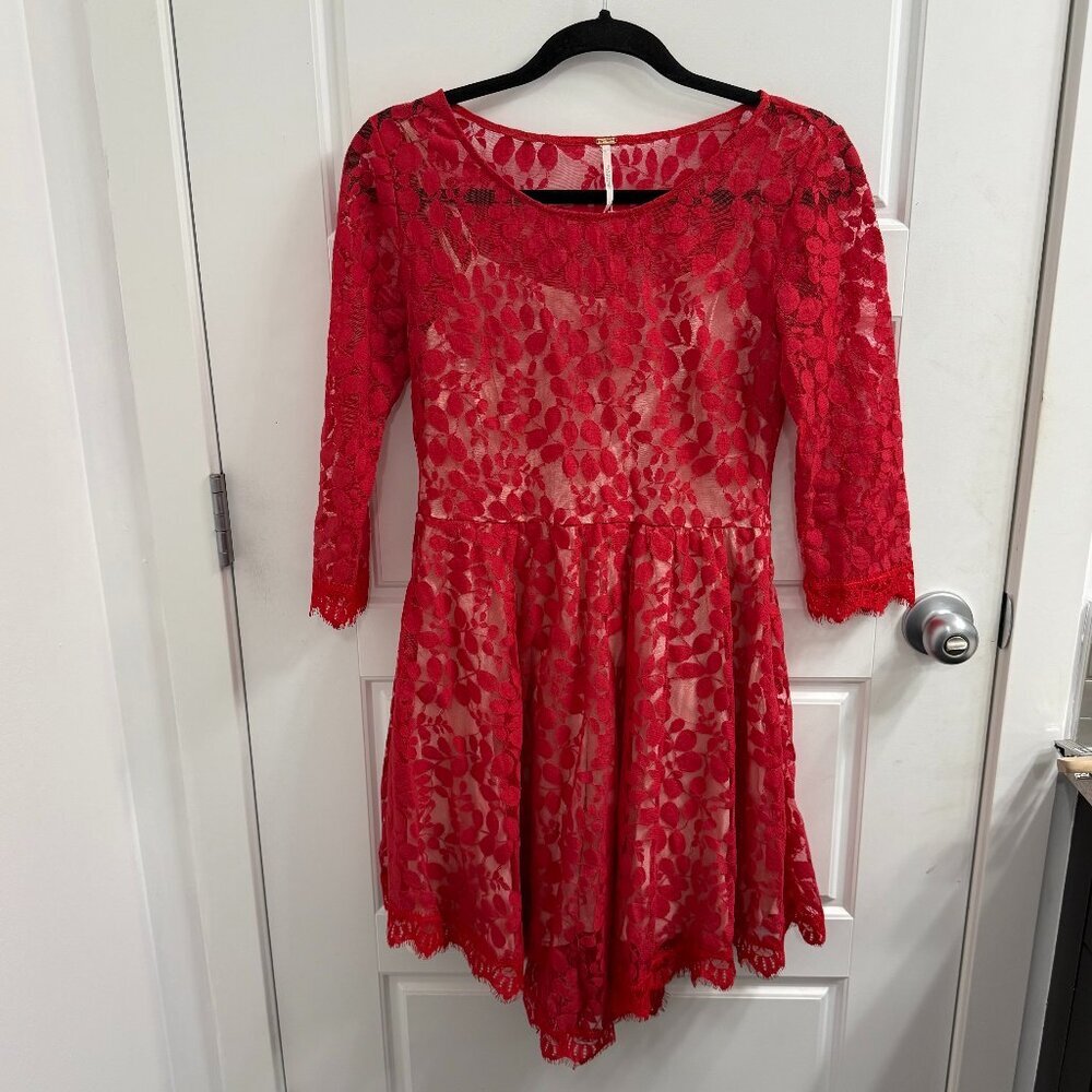 Free People Boho Red Lace Dress Size 6